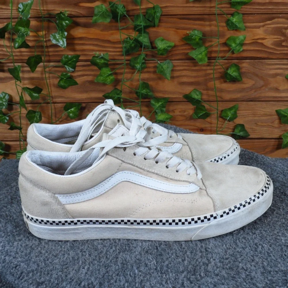 Vans Old Skool‎ Checkerboard Foxing Mens 9.5 Womens 11 Skate Shoes Cream Suede
